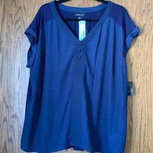 Navy Helina Mixed Material Blouse